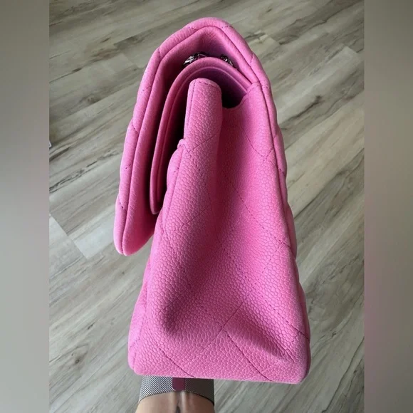 CHANEL Classic Double Flap Bag – Pink Mat Leather, Silver Hardware - Picture 5 of 8